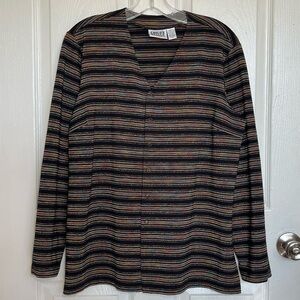 CHICOS DESIGN Striped Long Sleeve Button down Y2K Black Button Down Top | size 2